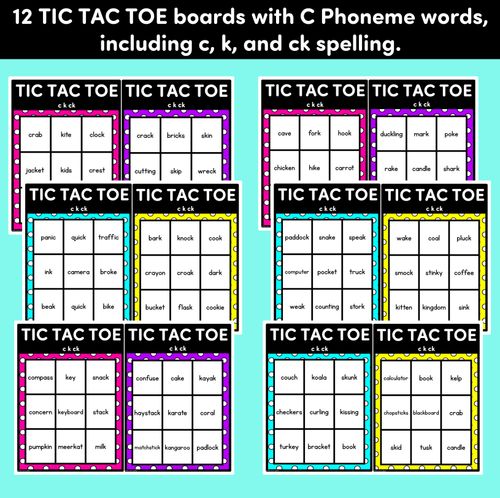 Resource preview 3 for TIC TAC TOE GAME for Consonant Phoneme C, CK, K - No Prep Phonics Game