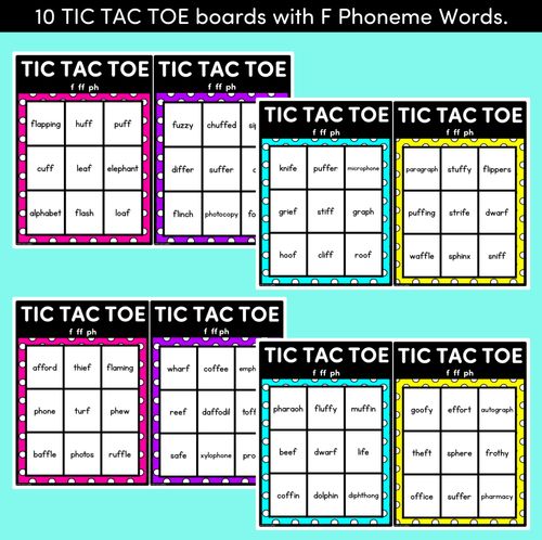 Resource preview 2 for TIC TAC TOE GAME for Consonant Phoneme F, FF, PH - No Prep Phonics Game