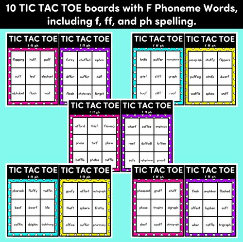 Resource preview 3 for TIC TAC TOE GAME for Consonant Phoneme F, FF, PH - No Prep Phonics Game