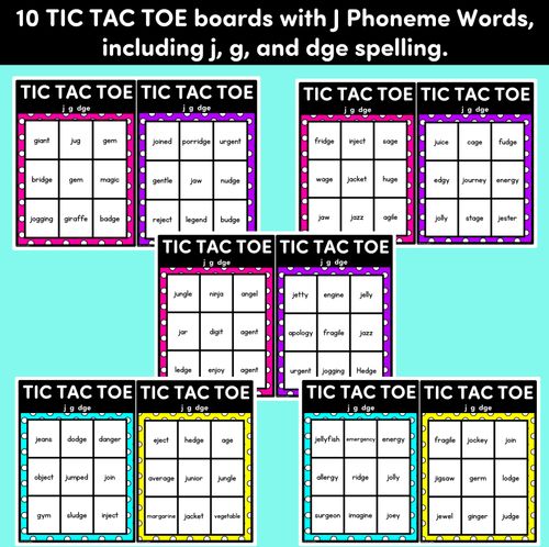 Resource preview 3 for TIC TAC TOE GAME for Consonant Phoneme J, DGE, G - No Prep Phonics Game