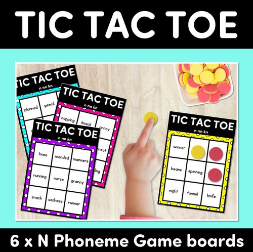 Resource preview 1 for TIC TAC TOE GAME for Consonant Phoneme N, NN, KN - No Prep Phonics Game