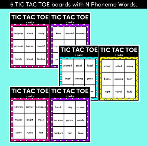 Resource preview 2 for TIC TAC TOE GAME for Consonant Phoneme N, NN, KN - No Prep Phonics Game