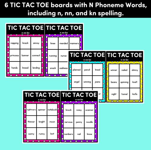 Resource preview 3 for TIC TAC TOE GAME for Consonant Phoneme N, NN, KN - No Prep Phonics Game