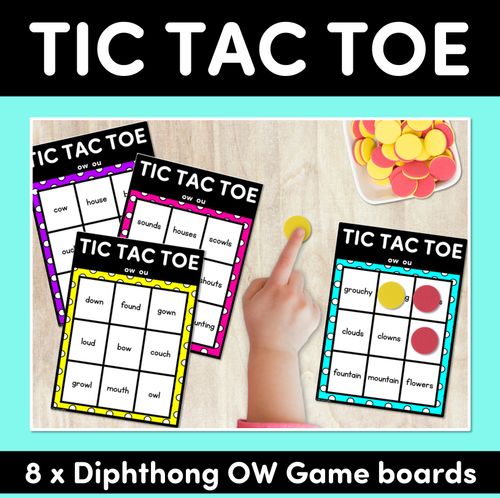 Resource preview 1 for TIC TAC TOE GAME for Diphthong OW OU - No Prep Phonics Game