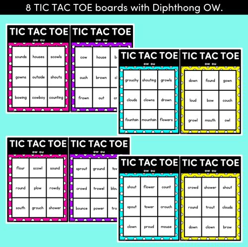 Resource preview 2 for TIC TAC TOE GAME for Diphthong OW OU - No Prep Phonics Game