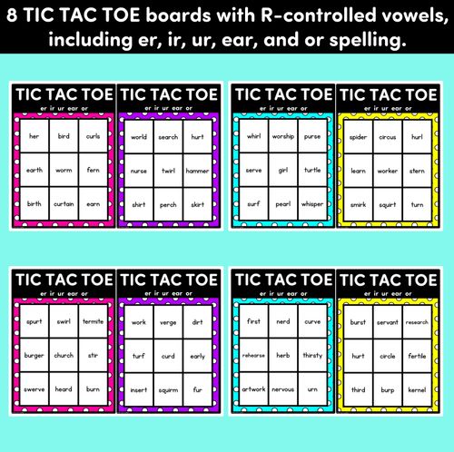 Resource preview 3 for TIC TAC TOE GAME for R-Controlled ER, IR, EAR, OR, UR - No Prep Phonics Game