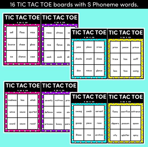 Resource preview 2 for TIC TAC TOE GAME for Consonant Phoneme S, SS, CE, C - No Prep Phonics Game