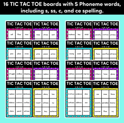 Resource preview 3 for TIC TAC TOE GAME for Consonant Phoneme S, SS, CE, C - No Prep Phonics Game