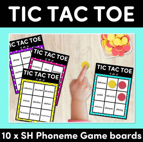 Resource preview 1 for TIC TAC TOE GAME for Consonant Phoneme SH, TI, CI - No Prep Phonics Game