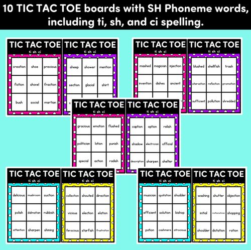 Resource preview 3 for TIC TAC TOE GAME for Consonant Phoneme SH, TI, CI - No Prep Phonics Game