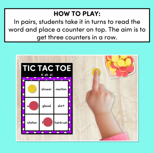 Resource preview 4 for TIC TAC TOE GAME for Consonant Phoneme SH, TI, CI - No Prep Phonics Game