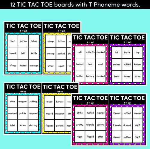 Resource preview 2 for TIC TAC TOE GAME for Consonant Phoneme T, TT, ED - No Prep Phonics Game