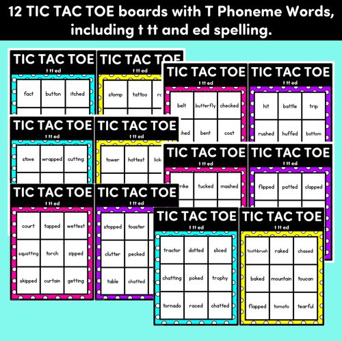 Resource preview 3 for TIC TAC TOE GAME for Consonant Phoneme T, TT, ED - No Prep Phonics Game