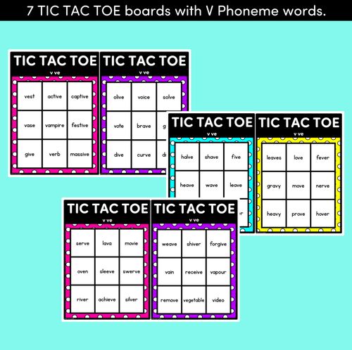 Resource preview 2 for TIC TAC TOE GAME for Consonant Phoneme V, VE - No Prep Phonics Game