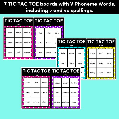 Resource preview 3 for TIC TAC TOE GAME for Consonant Phoneme V, VE - No Prep Phonics Game