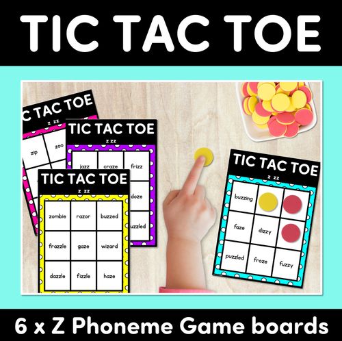 Resource preview 1 for TIC TAC TOE GAME for Consonant Phoneme Z, ZZ - No Prep Phonics Game