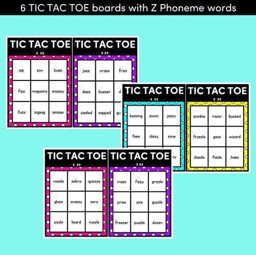 Resource preview 2 for TIC TAC TOE GAME for Consonant Phoneme Z, ZZ - No Prep Phonics Game