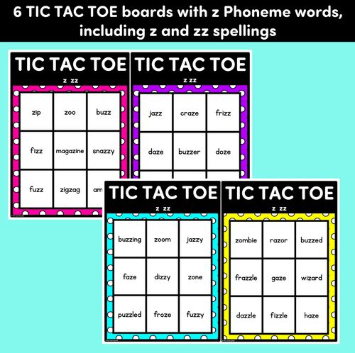 Resource preview 3 for TIC TAC TOE GAME for Consonant Phoneme Z, ZZ - No Prep Phonics Game