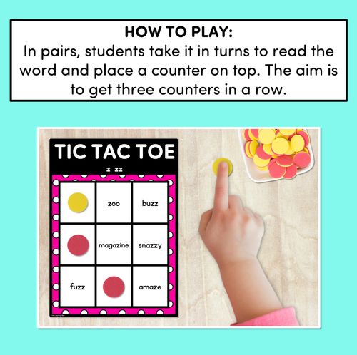 Resource preview 4 for TIC TAC TOE GAME for Consonant Phoneme Z, ZZ - No Prep Phonics Game