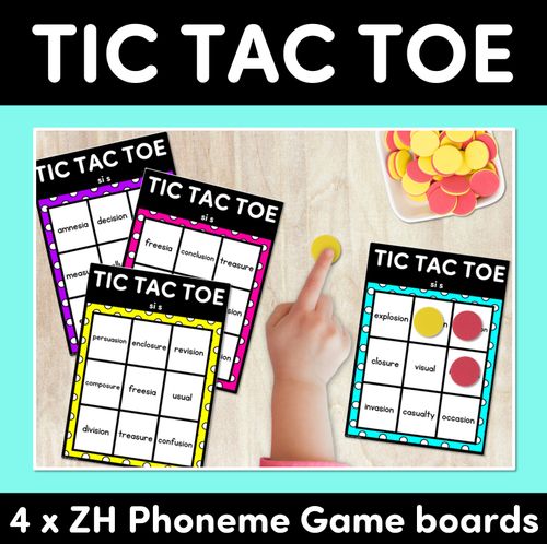 Resource preview 1 for TIC TAC TOE GAME for Consonant Phoneme ZH, SI, S - No Prep Phonics Game