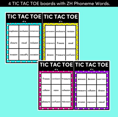 Resource preview 2 for TIC TAC TOE GAME for Consonant Phoneme ZH, SI, S - No Prep Phonics Game