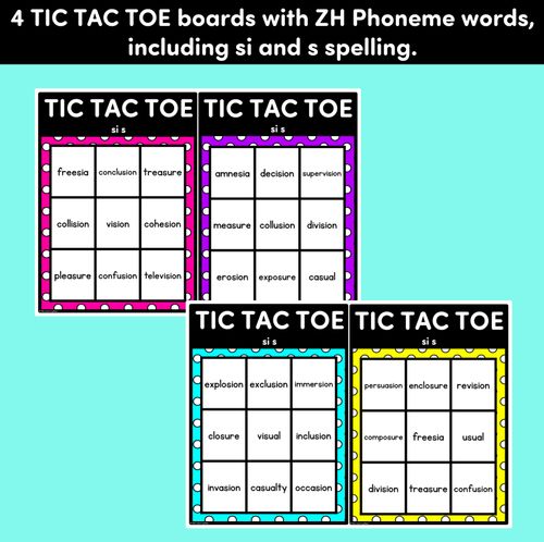 Resource preview 3 for TIC TAC TOE GAME for Consonant Phoneme ZH, SI, S - No Prep Phonics Game