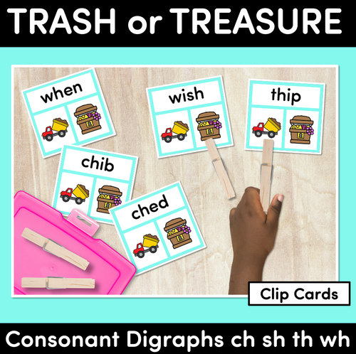 Resource preview 1 for Trash or Treasure Clip Cards - CONSONANT DIGRAPHS CH SH TH WH