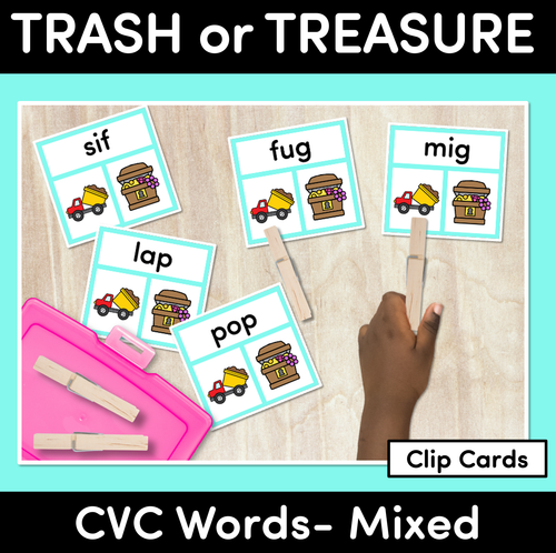 Resource preview 1 for Trash or Treasure Clip Cards - CVC MIXED