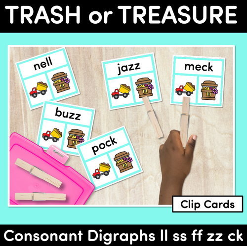 Resource preview 1 for Trash or Treasure Clip Cards - CONSONANT DIGRAPHS LL SS FF ZZ CK