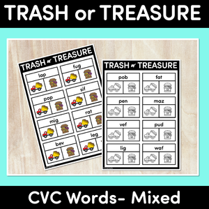 Trash or Treasure Worksheets CVC MIXED