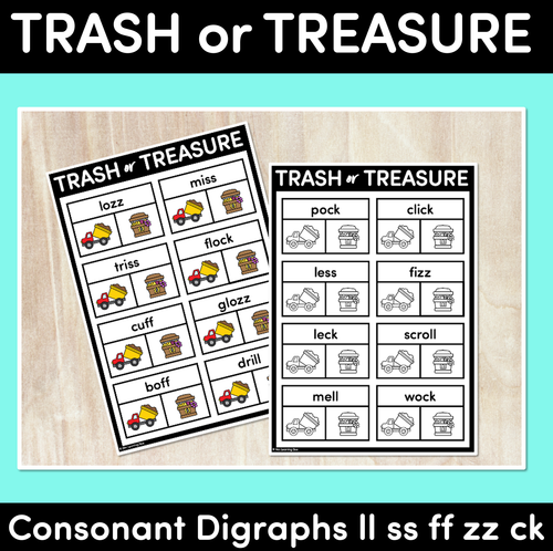 Resource preview 1 for Trash or Treasure Worksheets - CONSONANT DIGRAPHS LL SS FF ZZ CK