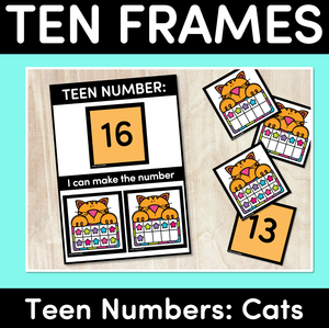 Ten Frames with ORANGE CATS: Teen Numbers 11-20