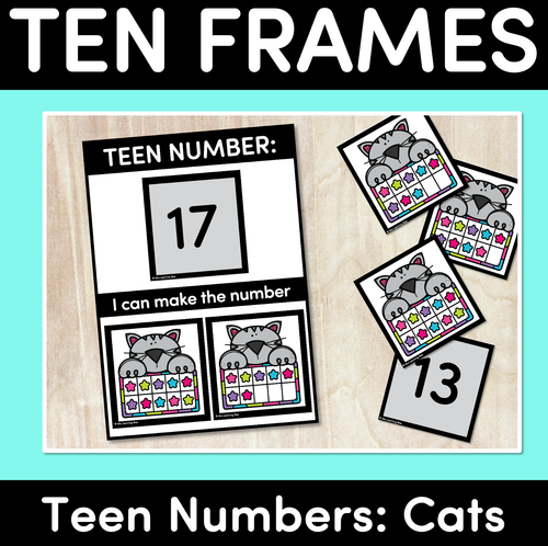 Resource preview 1 for Ten Frames with GREY CATS: Teen Numbers 11-20