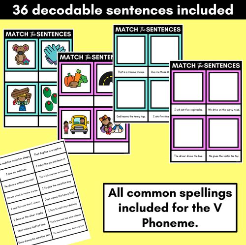 Resource preview 2 for V Phoneme Decodable Sentence Mats - Read & Match