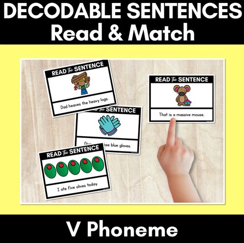 Resource preview 1 for V Phoneme Decodable Sentences - Read & Match