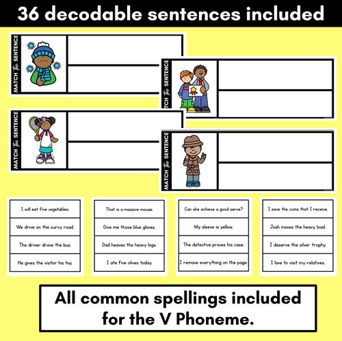 Resource preview 2 for V Phoneme Decodable Sentences - Read, Match & Write