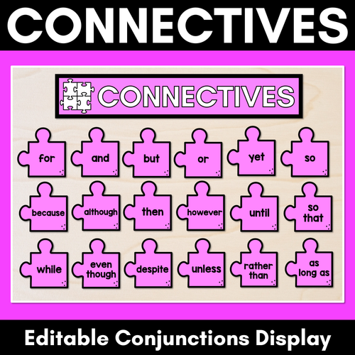 Resource preview 1 for Connectives or Conjunctions Editable Puzzle Display- VCOP aligned Vocabulary Display