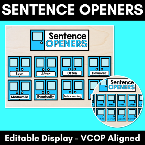 Resource preview 1 for Sentence Openers Editable Door Display- VCOP aligned Vocabulary Display