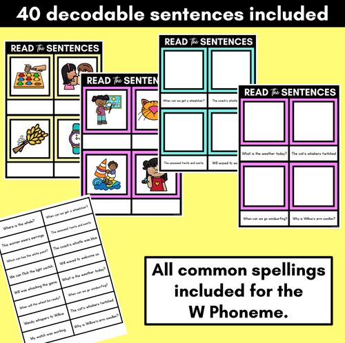Resource preview 2 for W Phoneme Decodable Sentence Mats - Read & Match
