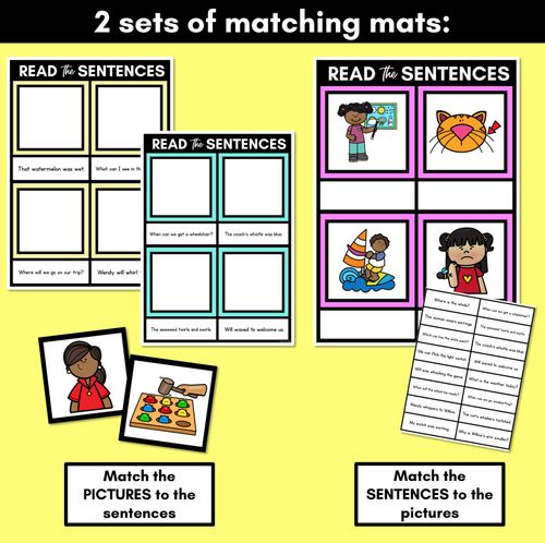 Resource preview 3 for W Phoneme Decodable Sentence Mats - Read & Match