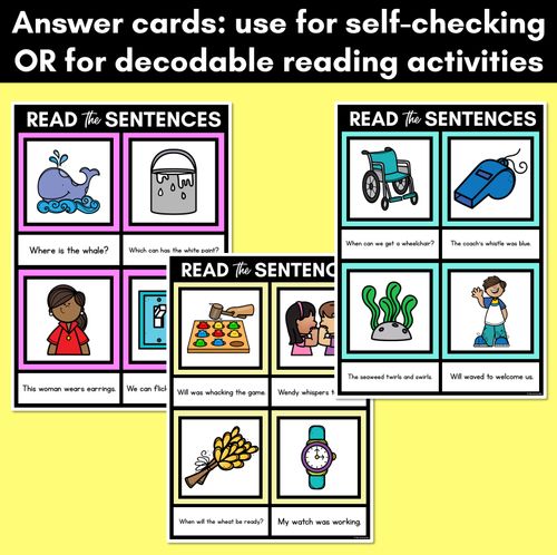 Resource preview 4 for W Phoneme Decodable Sentence Mats - Read & Match