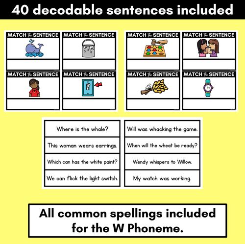 Resource preview 3 for W Phoneme Decodable Sentences - Read & Match