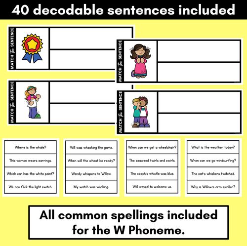 Resource preview 2 for W Phoneme Decodable Sentences - Read, Match & Write