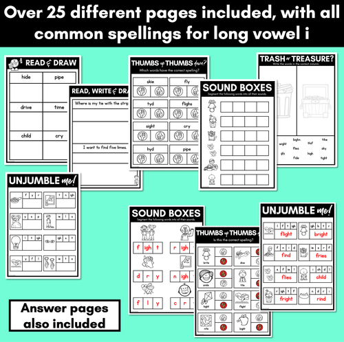 Resource preview 3 for Long Vowel I Worksheets - PHONICS REVIEW for Long Vowel Sounds