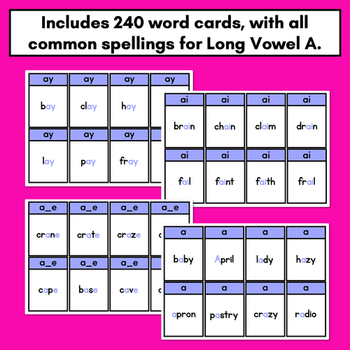 Resource preview 2 for Long Vowel A Card Game - Phonics Flip for Long Vowel Sounds