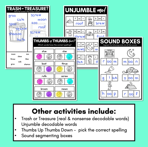 Resource preview 4 for Long Vowel U Worksheets - PHONICS REVIEW for Long Vowel Sounds