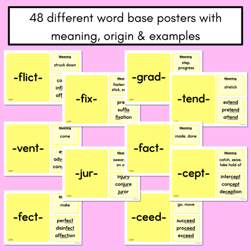 Resource preview 2 for WORD BASE DISPLAY - Word Base Posters with meaning, word origin & examples