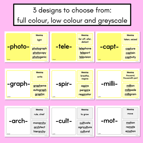 Resource preview 4 for WORD BASE DISPLAY - Word Base Posters with meaning, word origin & examples