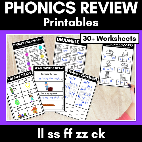 Resource preview 3 for Consonant Digraph Worksheets - PHONICS REVIEW ch sh th wh ck ll ss ff zz x ng qu - Bundle