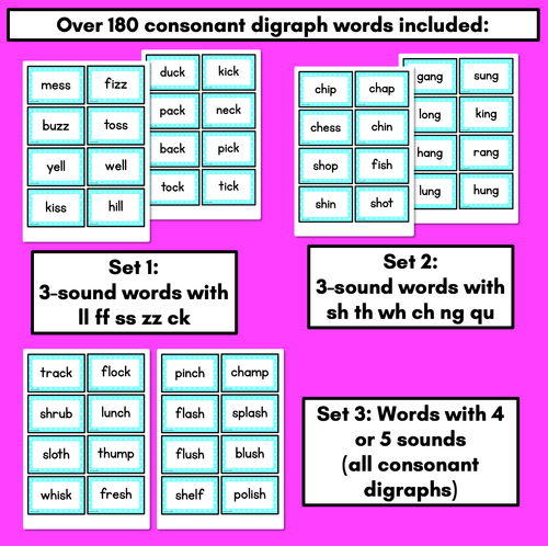 Resource preview 3 for CONSONANT DIGRAPHS CARD GAME - ch sh th wh ck ll ss ff zz qu ng